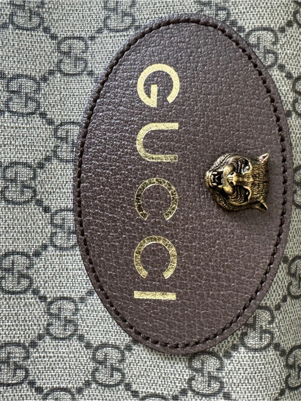Gucci Beige GG Canvas Backpack with Yellow Corners and Brown Trim